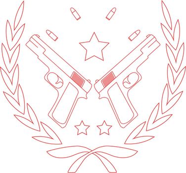 Pistols and stars emblem. Contour