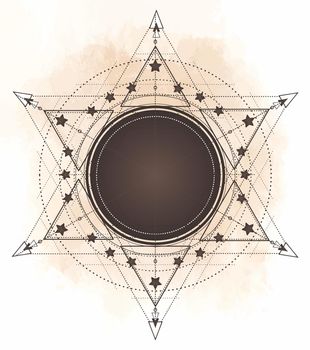 Tattoo flash. Eye of Providence. Masonic symbol. All seeing eye inside triangle pyramid. New World Order. Sacred geometry, religion, spirituality, occultism.