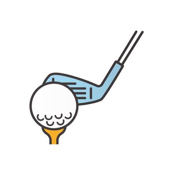 Golf ball on tee with club color icon