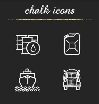 Oil transportation chalk icons set