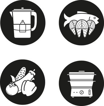 Steam cooking icons set