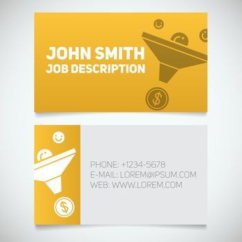 Business card print template with sales funnel logo