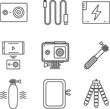 Action camera linear icons set