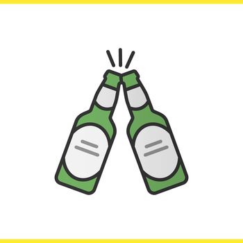 Toasting beer bottles color icon