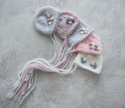 set of tender knitted hats for newborn