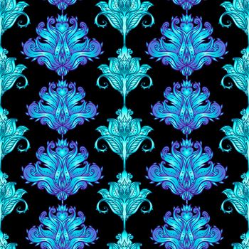 Floral paisley inspired Indian vector colorful ornate seamless pattern. Decorative style retro background, ornate design with repetition.
