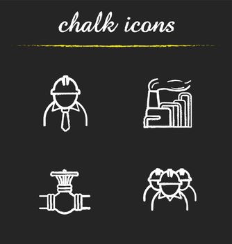 Industrial complex chalk icons set