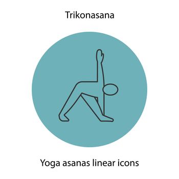 Trikonasana yoga position linear icon. Thin line illustration. Yoga asana contour symbol. Vector isolated outline drawing