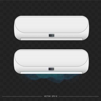 White air conditioner emits cold 3d. Realistic air conditioner vector.