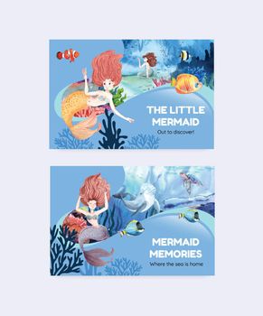 Facebook template with mermaid concept,watercolor style