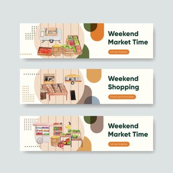 Banner template with weekend market concept,watercolor style
