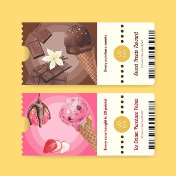 Voucher template with ice cream flavor concept,watercolor style