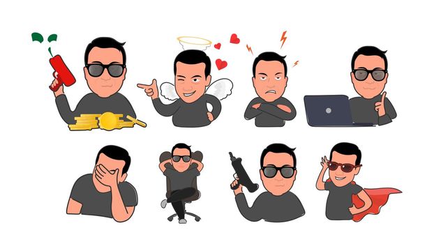 Boss stickers pack. A boss with different emotions. Isolated. Vector.