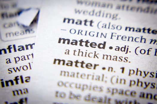 Word or phrase Matted in a dictionary.