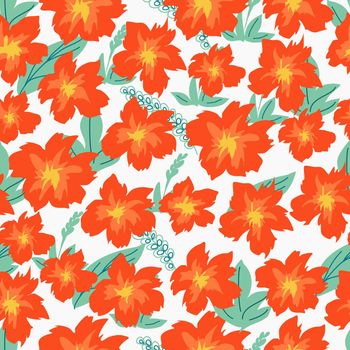 Seamless pattern with bright red flowers