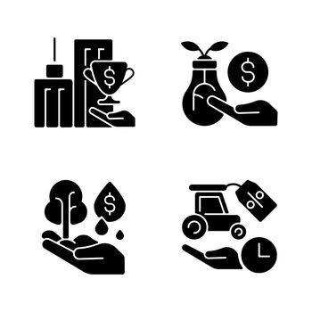 Grant and investment black glyph icons set on white space