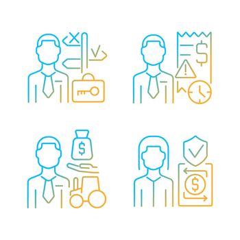 Financial occupation gradient linear vector icons set