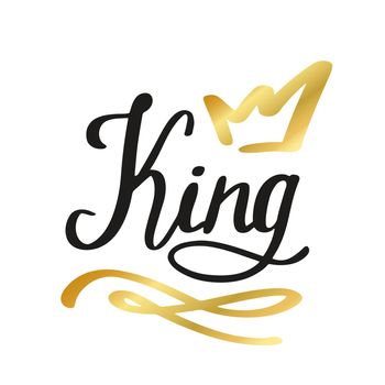 King lettering with crown in simple doodle style. Print design for t-shirt prints, phone cases or posters. Trendy inscription, handwritten slogan. Vector illustration
