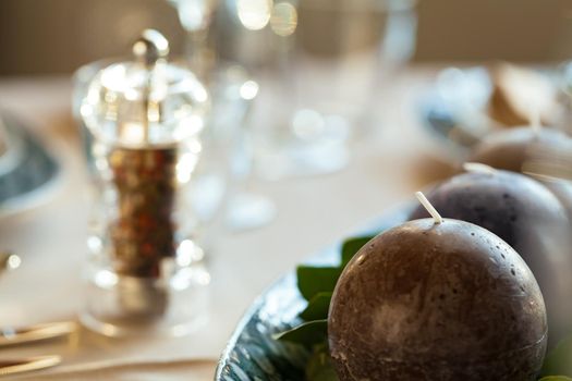 Elegant dinner table served for banquet event