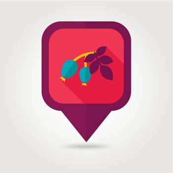 Rosehip branch with red berries flat pin map icon