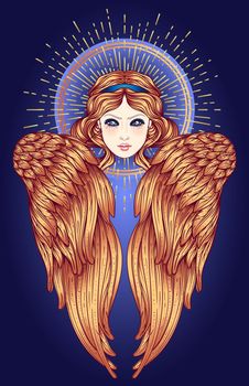 Sirin, Alkonost, Gamayun mythological creature of Russian legends. Angel girl with wings. Isolated hand drawn vector illustration. Spirituality, occultism, alchemy, magic