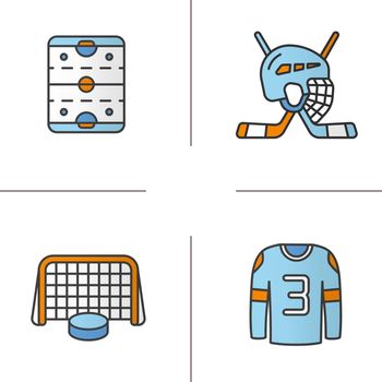 Hockey color icons set
