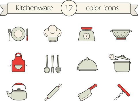Kitchen tools color icons set