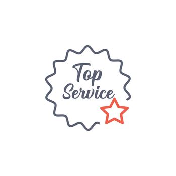 top service badge with star. Quality Assurance and Quality Control Concept, Best Service Label. Stock vector illustration isolated on white background.