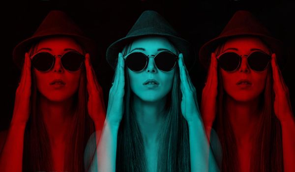 Stereo effect of young woman in glasses.