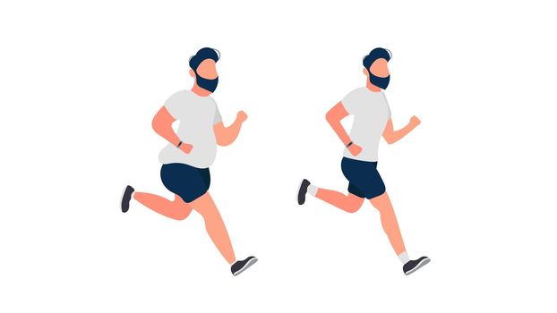 Man is running. Running fat guy. The concept of weight loss and a healthy lifestyle. Isolated. Vector