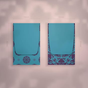 A presentable business card in turquoise color with a luxurious purple pattern for your contacts.