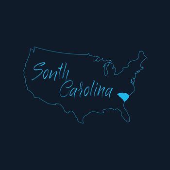 South Carolina SC state highlighted on United States of America map , USA infographics template. Stock vector illustration isolated on blue background.