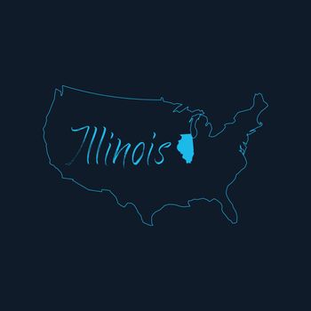 Illinois state highlighted on United States of America map , USA infographics template. Stock vector illustration isolated on blue background.