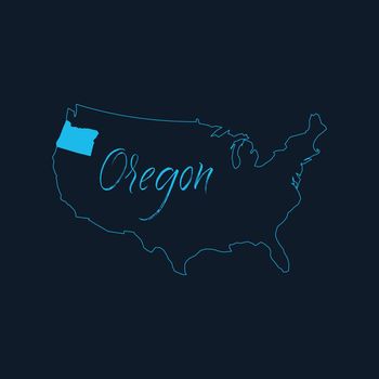 Oregon state highlighted on United States of America map , USA infographics template. Stock vector illustration isolated on blue background.