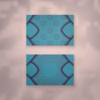 Business card template in turquoise color with mandala purple ornament for your business.