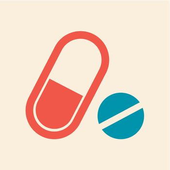 Medical pill flat icon. Medication vector sign
