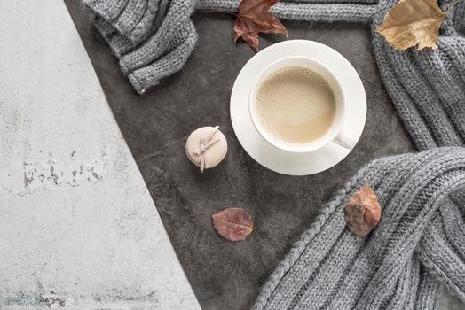 coffee with milk warm sweater shabby surface