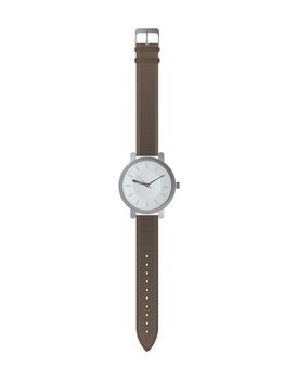 Wristwatch with a white dial and a brown strap. Wristwatch in a flat style. Isolated. Vector.