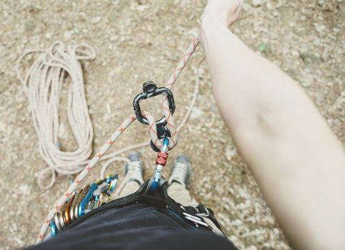 Female climber with figure eight and rope.