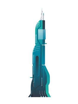 Futuristic urban architecture. The building of the future. Element for science fiction and fantasy. Isolated. Vector.