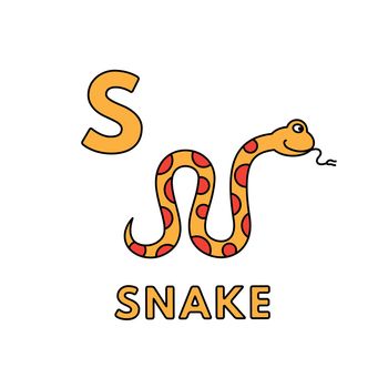Vector Cute Cartoon Animals Alphabet. Snake Illustration