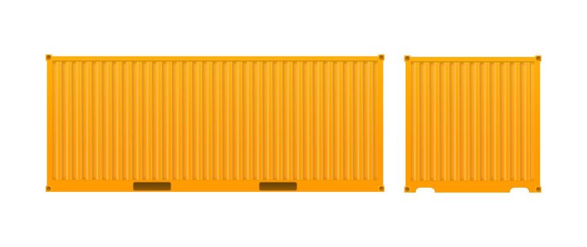 Yellow freight container. Large container for ship isolated on a white background. Vector.