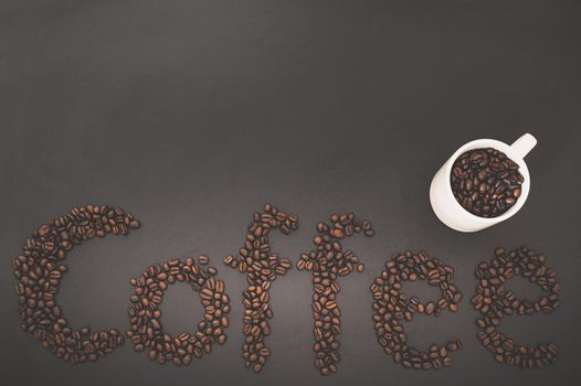 Love drinking coffee, Coffee beans line up the word coffee 