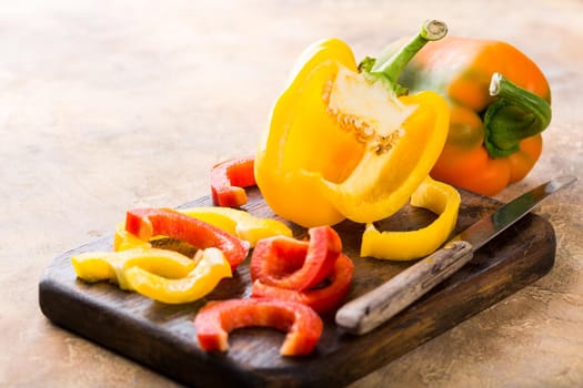 Fresh picked red, yellow and green bell pepper