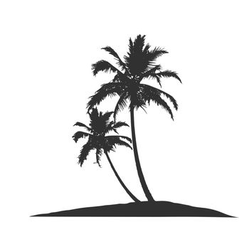 Tropical palm tree silhouette. Stock Vector illustration isolated on white background.