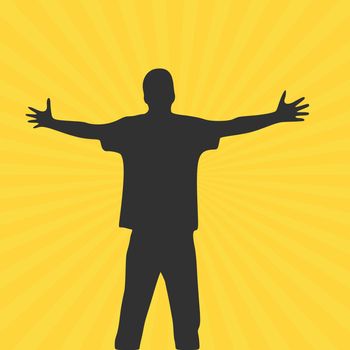 Men with wide open hands with palm extended silhouette. Stock Vector illustration isolated on yellow background.