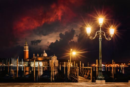 Night in the square in Venice