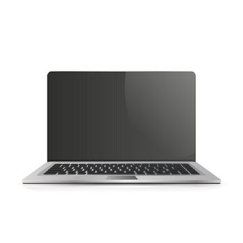 Realistic laptop 90 degrees tilt isolated on a white background. Computer laptop with dark screen.