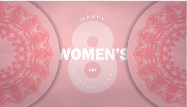 Greeting card template international womens day pink color with vintage ornament