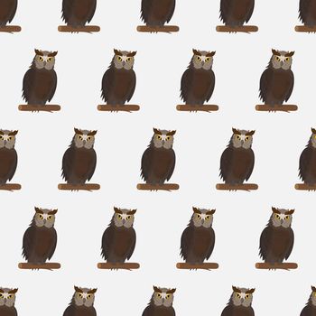 Seamless pattern with an owl. Suitable for backgrounds, postcards, and wrapping paper. Vector.